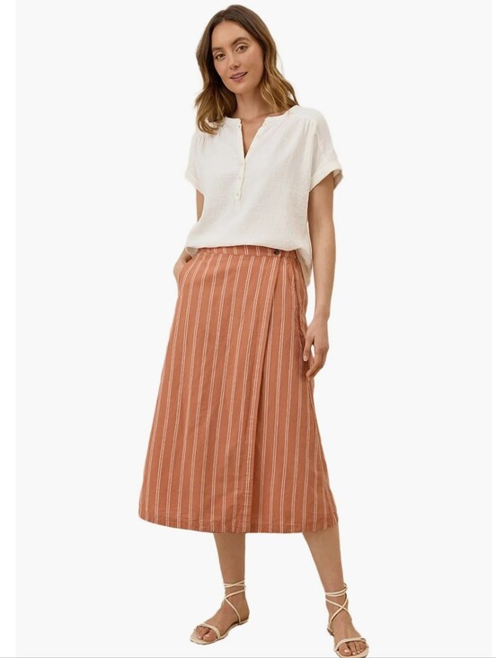 Pact Dresses & Skirts - Pact Canopy Linen Striped Wrap Midi Skirt S Vacay Cottage Capsule Hippie Casual